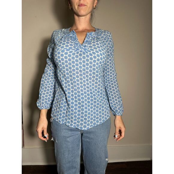 Boden 100% Cotton Blue White 3/4 Sleeve Top Size 10 - Picture 2 of 5